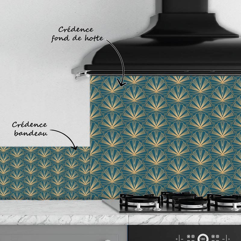 Crédence Cuisine Art déco vert et or