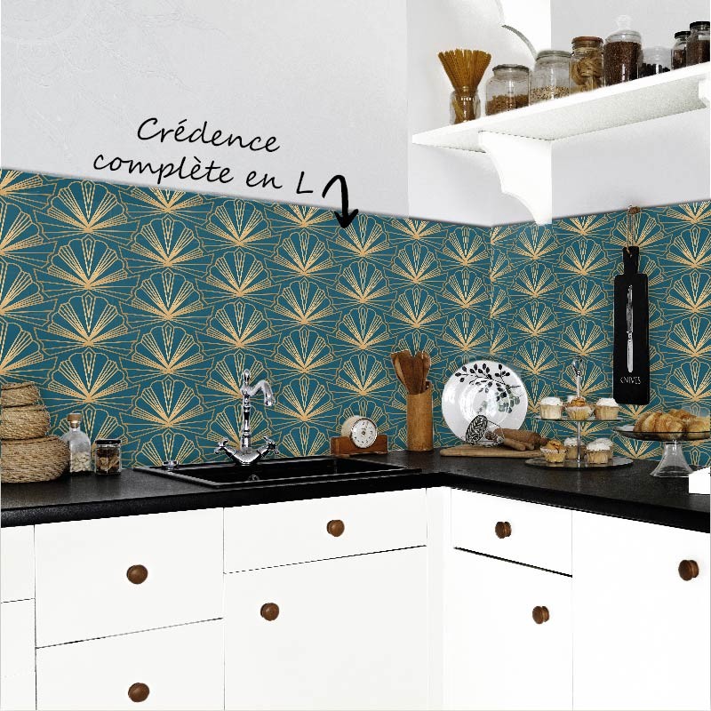 Crédence Cuisine Art déco vert et or