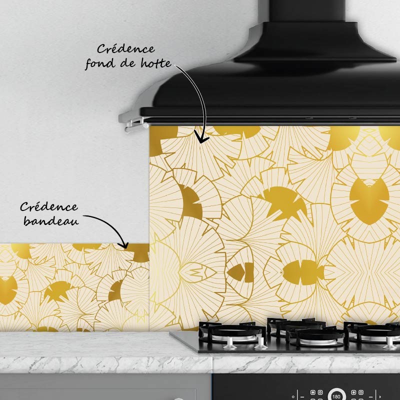 Crédence Cuisine Art déco Gingko or
