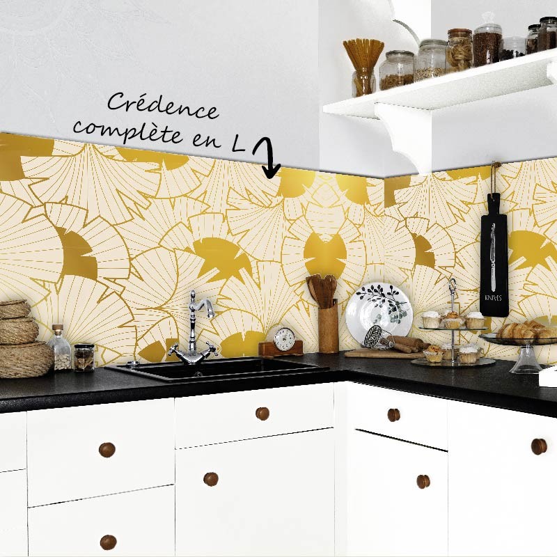Crédence Cuisine Art déco Gingko or