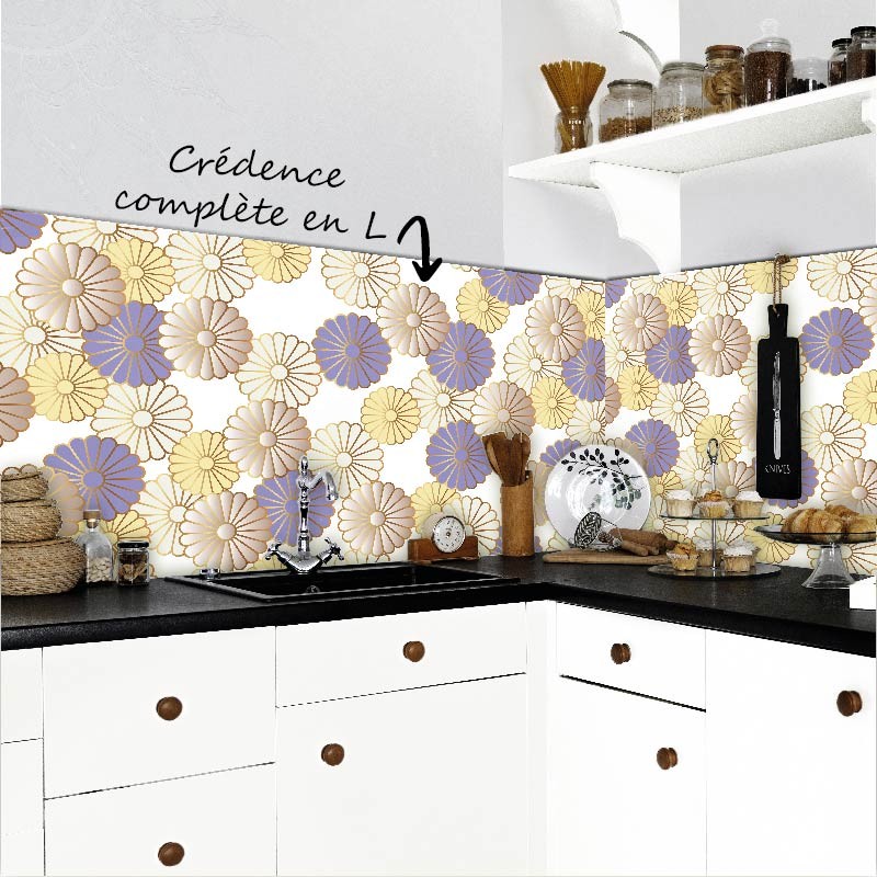 Crédence Cuisine Art déco Vintage Chrysanthèmes