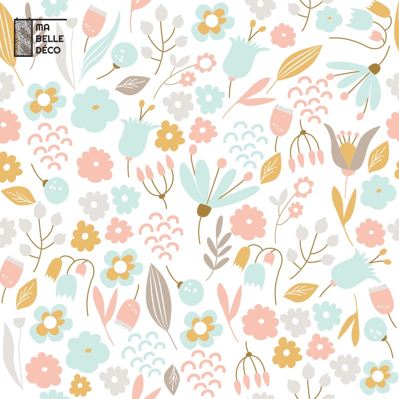 Crédence Cuisine Fleurs et Feuilles colorés Pastel