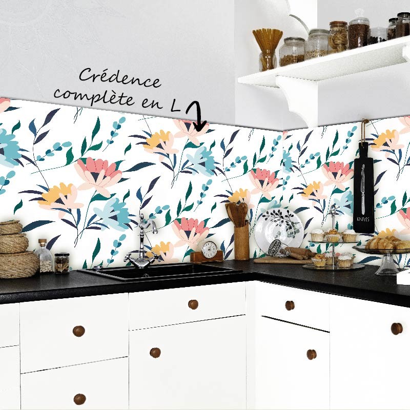 Crédence Cuisine Fleurs colorées
