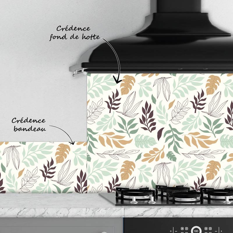 Crédence Cuisine Feuilles colorées Vert et Marron