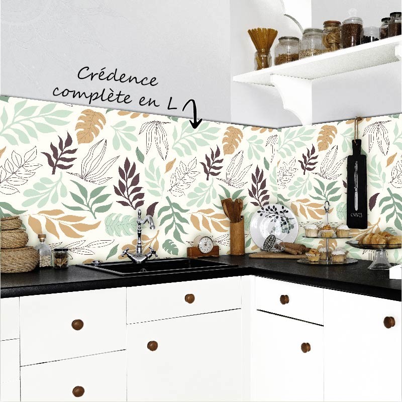 Crédence Cuisine Feuilles colorées Vert et Marron