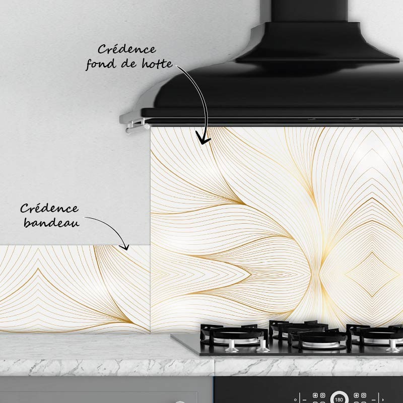 Crédence Cuisine Art Abstrait Courbes dorés