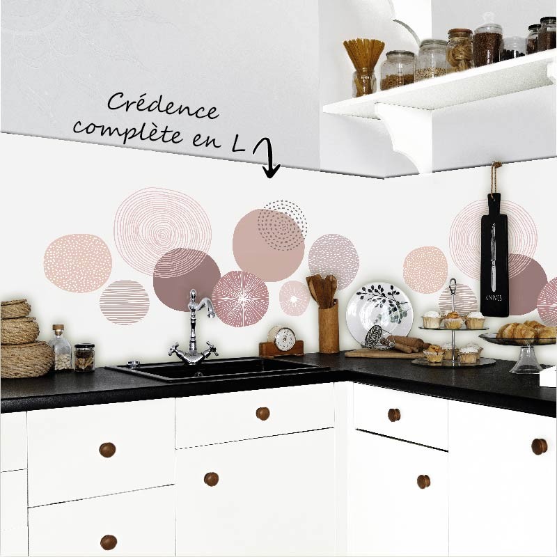 Crédence Cuisine Formes rondes Abstraites Rose pastel