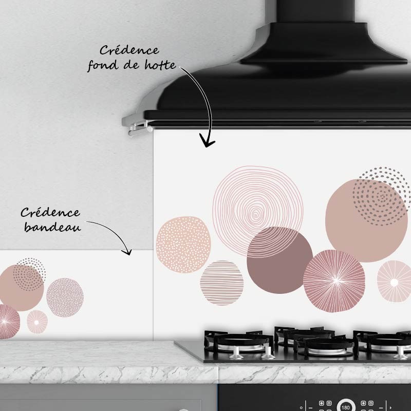 Crédence Cuisine Formes rondes Abstraites Rose pastel