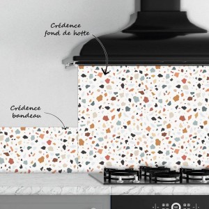 Crédence Cuisine Terrazzo Orange et Vert