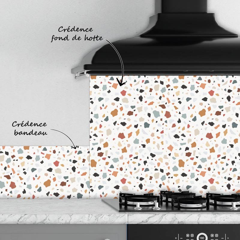 Crédence Cuisine Terrazzo Orange et Vert