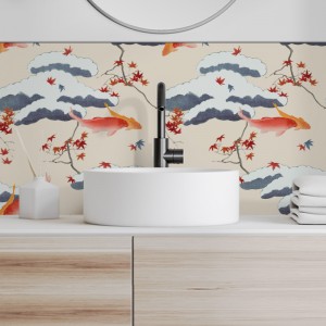 Crédence Salle de bain Japonais avec Carpes koi