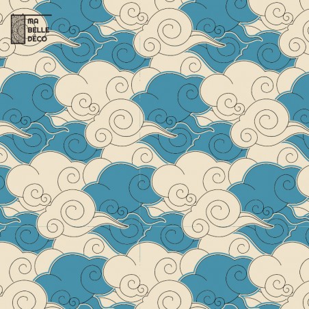 Crédence Salle de bain Design Nuage Japonais Bleu et Blanc - Motif
