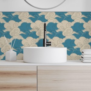 Crédence Salle de bain Design Nuage Japonais Bleu et Blanc