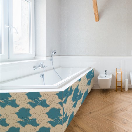 Crédence Salle de bain Design Nuage Japonais Bleu et Blanc