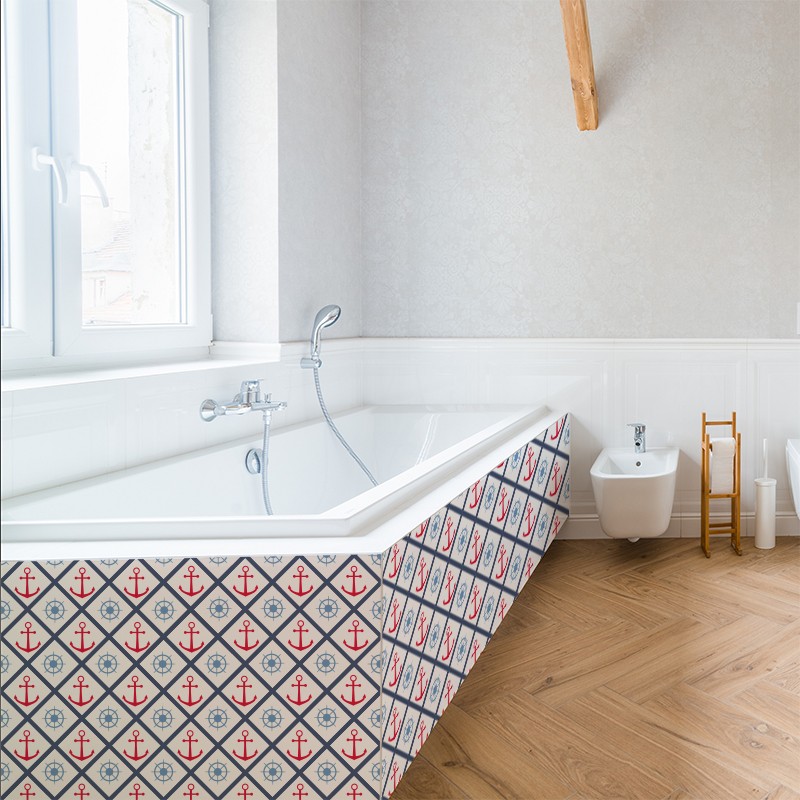 Crédence Salle de bain Motifs Marins Gouvernail et Ancre
