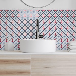 Crédence Salle de bain Motifs Marins Gouvernail et Ancre