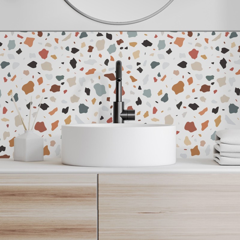 Crédence Salle de bain Terrazzo Orange et Vert