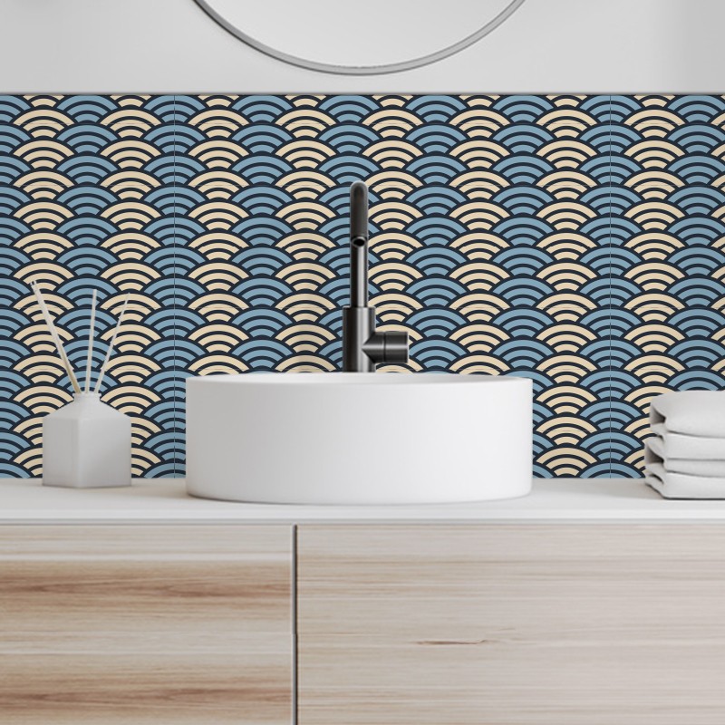 Crédence Salle de bain Vagues Plates style Japonais