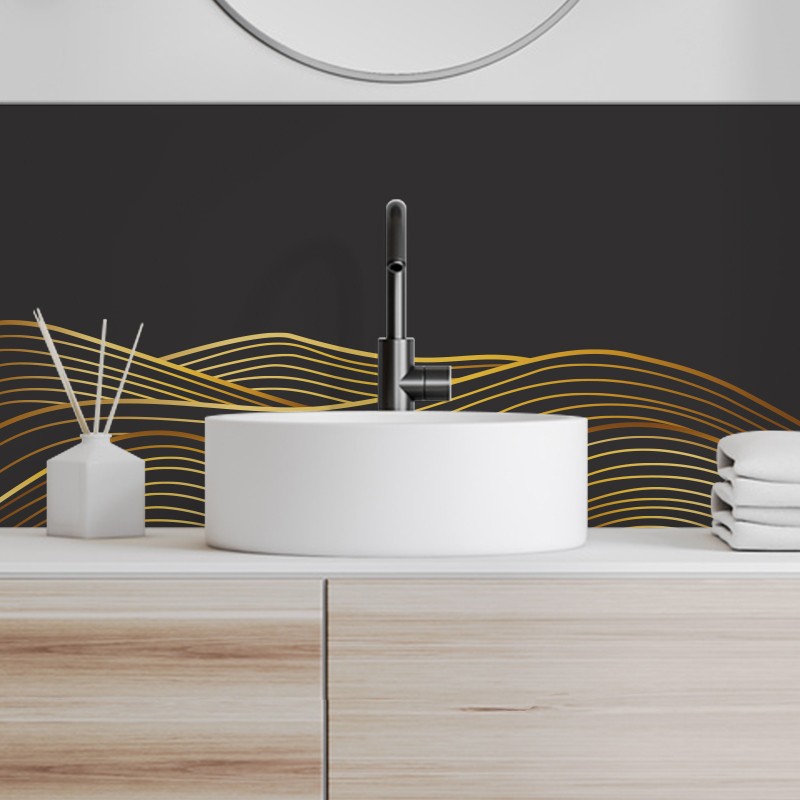 Crédence Salle de bain Montagnes en Lignes Dorés