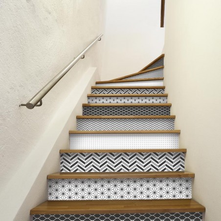 Contremarches escalier motifs géométrique couleur Noir & Blanc décoration intérieur maison