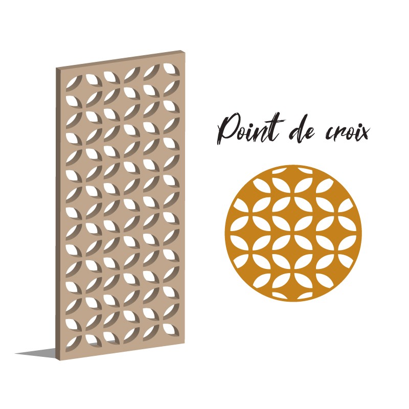 Claustra Point de croix panneau décoratif ajouré sur mesure pour clôture extérieur en PVC ou Dibond ou cloison intérieur en bois