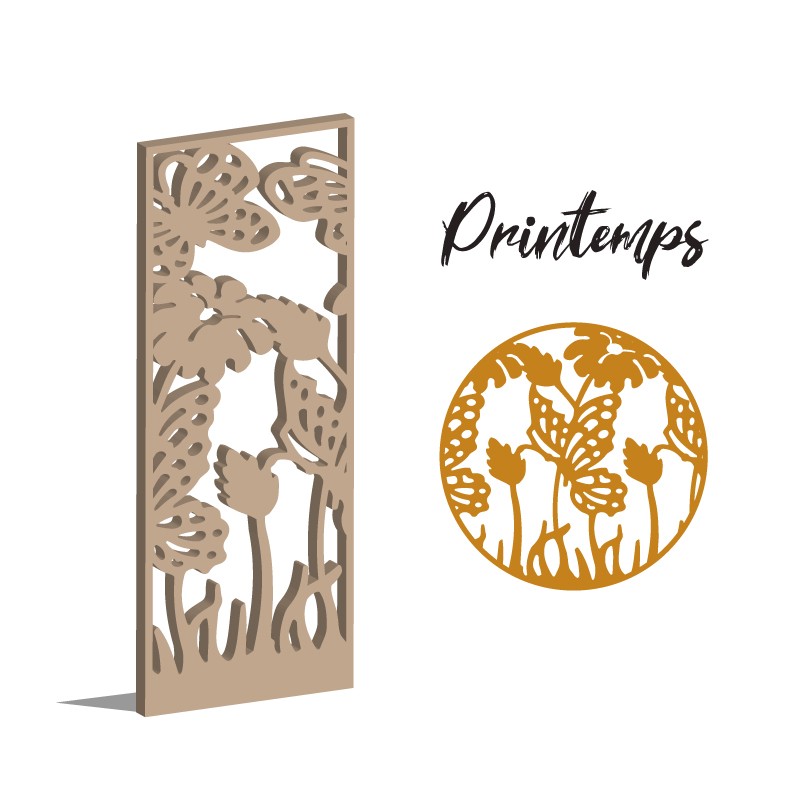 Claustra Printemps panneau décoratif ajouré sur mesure pour clôture extérieur en PVC ou Dibond ou cloison intérieur en bois