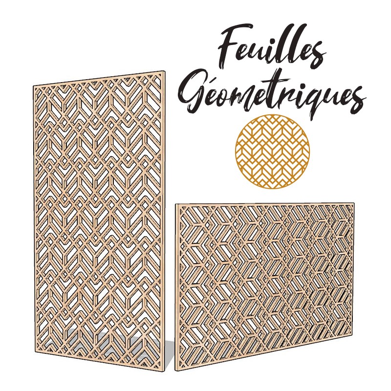 Claustra Feuilles géométriques décoratif ajouré sur mesure pour clôture extérieur en PVC ou Dibond ou cloison intérieure en bois