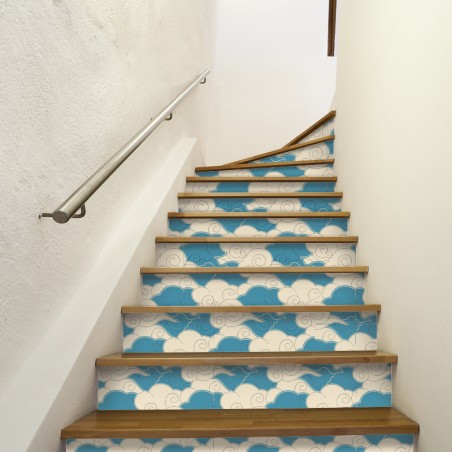 Contremarches Escalier Nuage Japonais Bleu et Blanc