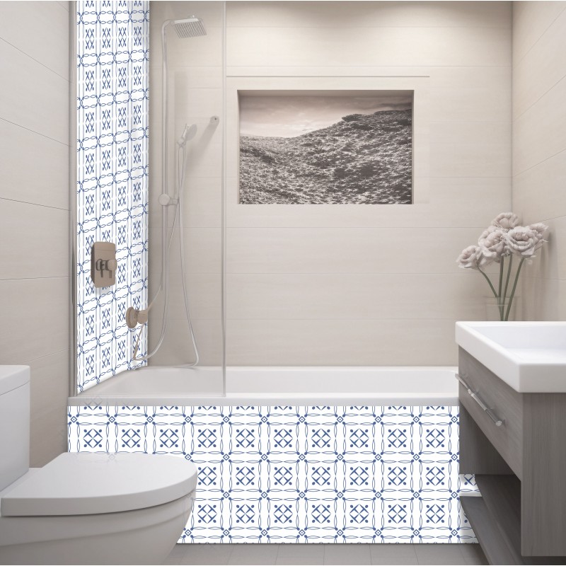 Crédence Salle de bain Carreaux à motifs bleus