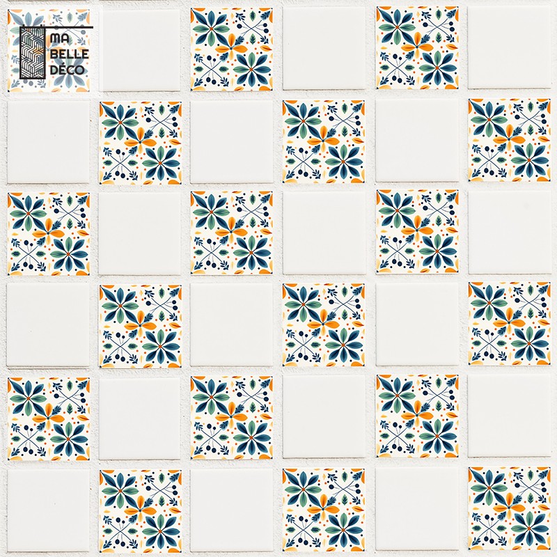 Visuel Set de Table Carrelage blanc et motifs floraux