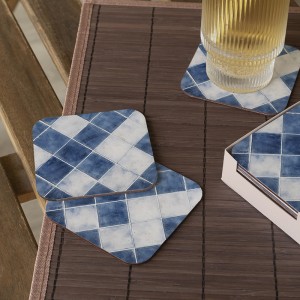 6 dessous de verre Carrelage losanges bleus