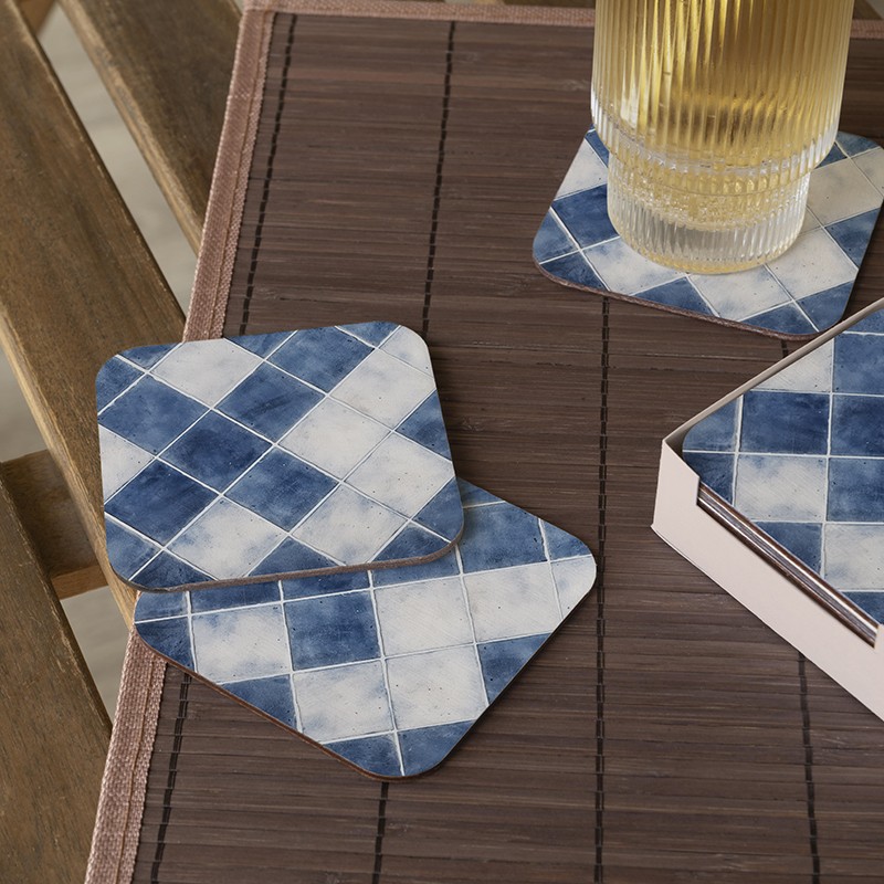 6 dessous de verre Carrelage losanges bleus