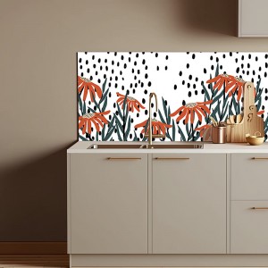 Crédence Cuisine Fleurs rouges