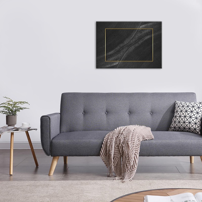 Tableau en toile déco intérieur murale Noir organique et cadre Or