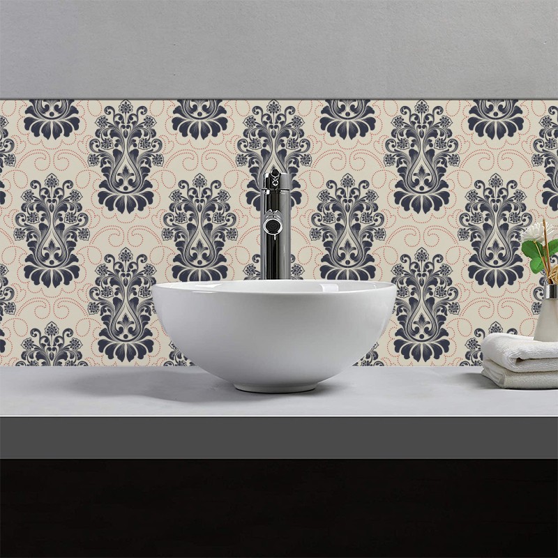 Crédence déco salle de bain vasque motif baroque