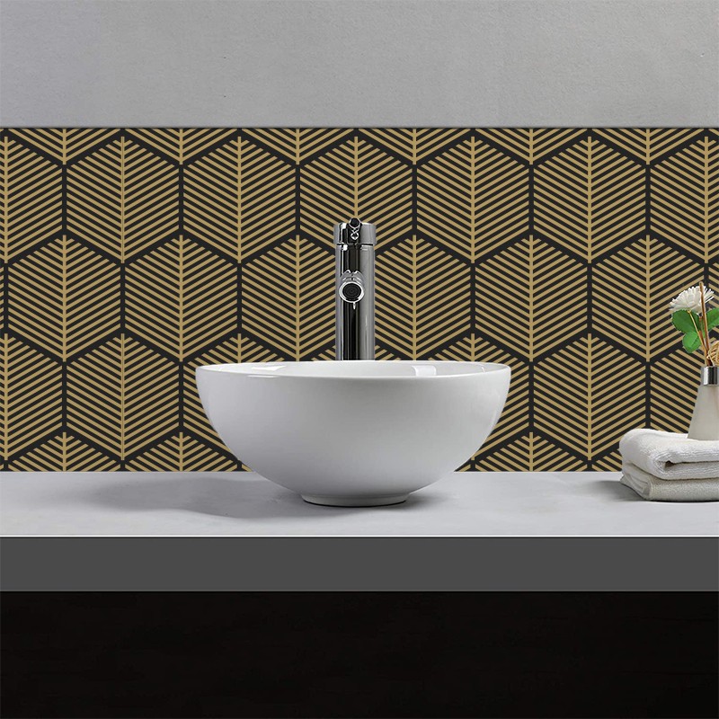 Crédence déco salle de bain vasque motif Noir et Or