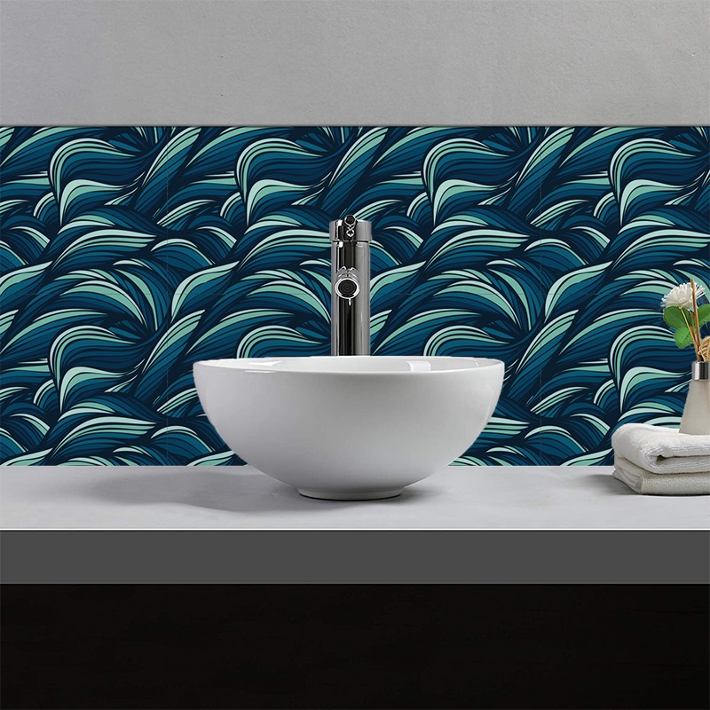 Crédence déco salle de bain vasque motif Vague Océan