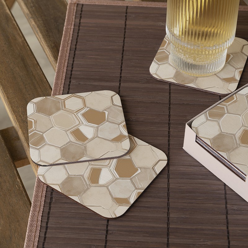 6 dessous de verre Hexagones beiges