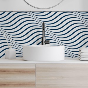 Crédence déco salle de bain vasque motif Marinière effet Vague