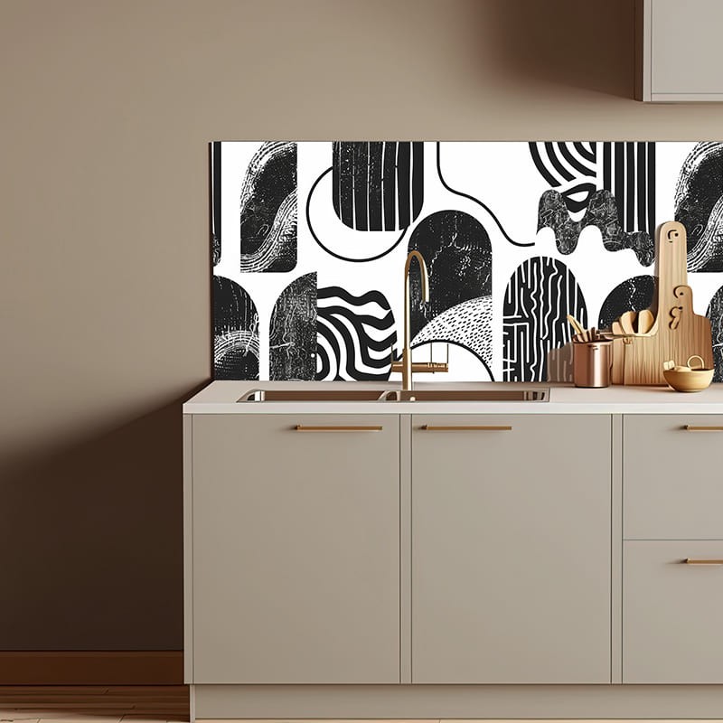 Crédence Cuisine Illustrations noires et blanches abstraites