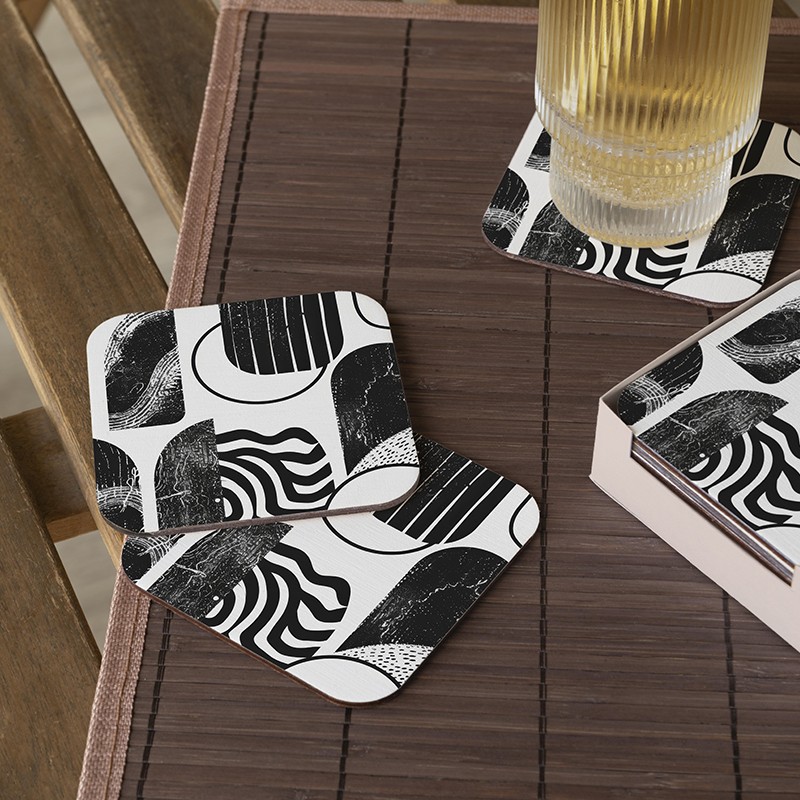 6 dessous de verre noirs et blancs abstraits