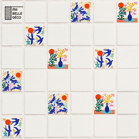 Visuel Crédence Salle de bain Illustrations Matisse sur carrelage blanc