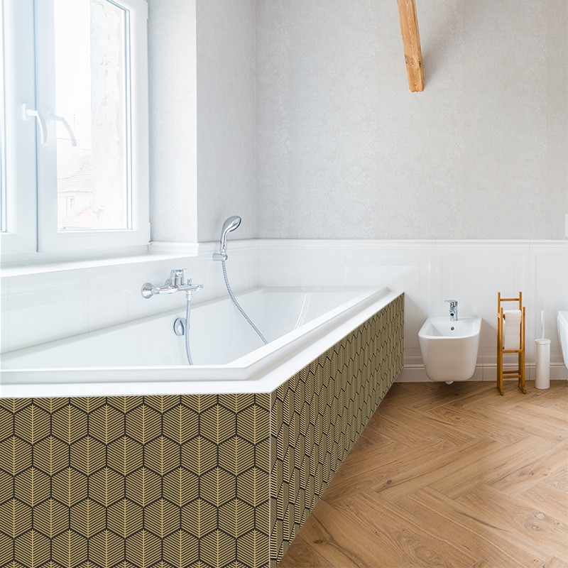 Crédence déco salle de bain tablier de baignoire motif Noir et Or