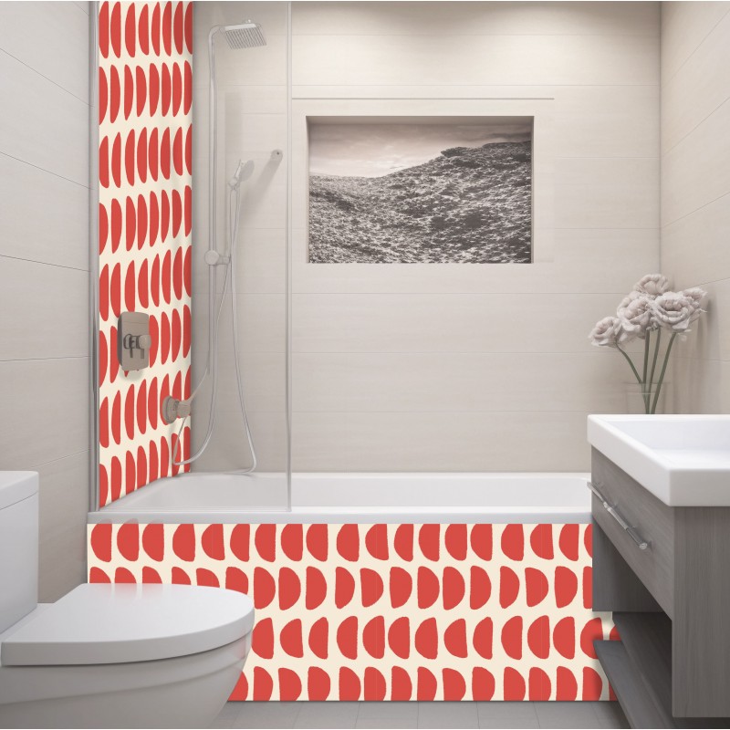 Crédence Salle de bain motifs vintage rouges